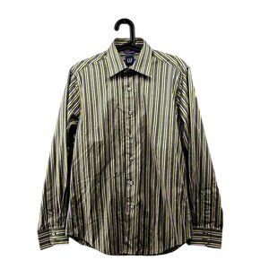GAP Dress Shirt Mens S 14-14.5 Purple Green Stripe Button Up Long Sleeve Cotton